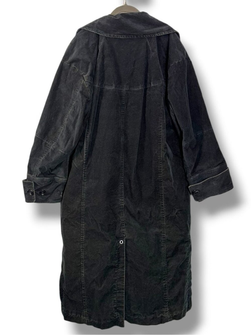 Free People Retro 70s Fox Cord Corduroy Duster Trench Coat Dark Charcoal Medium - Picture 9 of 16